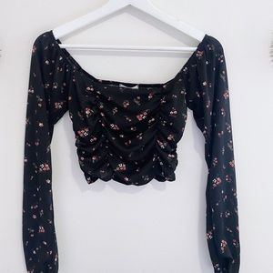 Floral Print Cropped Long Sleeve Top
